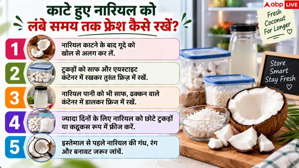 Coconut Storage Tips: काटा हुआ नारियल महीनों नहीं होगा खराब! जान लें स्टोर करने का तरीका