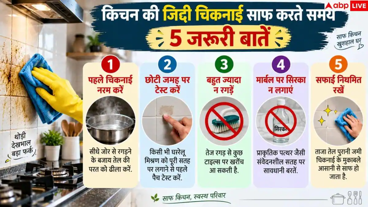 Kitchen Cleaning Hacks: किचन टाइल्स से तेल का दाग कैसे हटाएं? 1 घोल से 2 मिनट में साफ