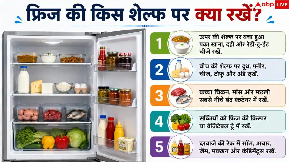 Refrigerator Food Storage: फ्रिज की किसी भी शेल्फ में रख देते हैं खाना? जानें सही जगह