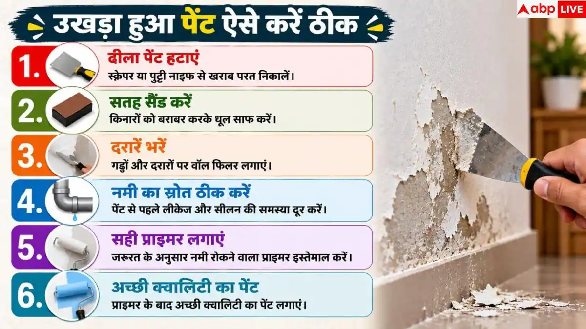 Wall Paint: पेंट फूलकर पपड़ी बनकर गिर रहा है? तुरंत अपनाएं ये उपाय