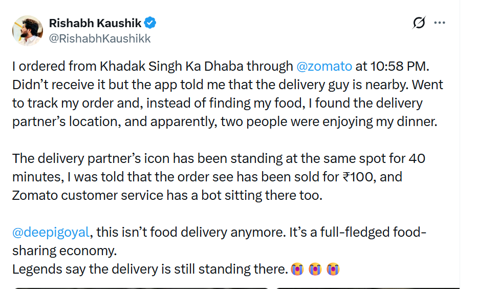 Zomato से ऑर्डर किया फूड, कस्टमर बोला- डिलीवरी एजेंट ने बेचा मेरा खाना